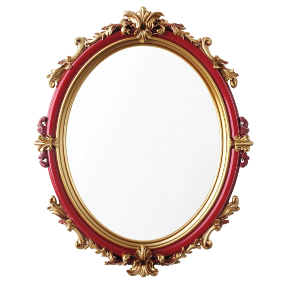 Red and Gold Oval Mirror on Transparent Background png