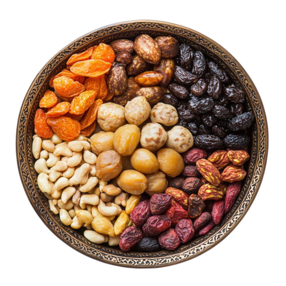 Assorted Nuts and Seeds in Wooden Bowl on Transparent Background png