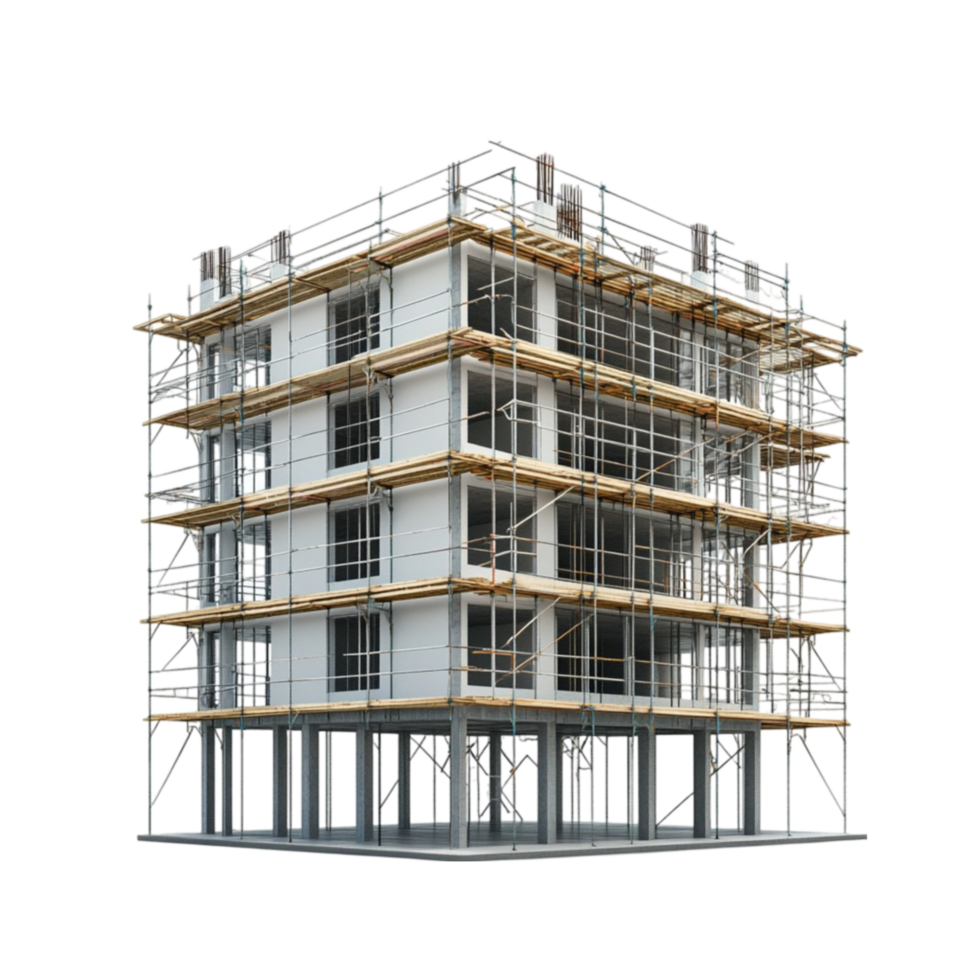 3D Rendering of a Building Under Construction on Transparent Background png