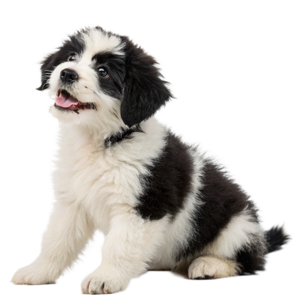 black and white puppy dog is isolated on the transparent background png