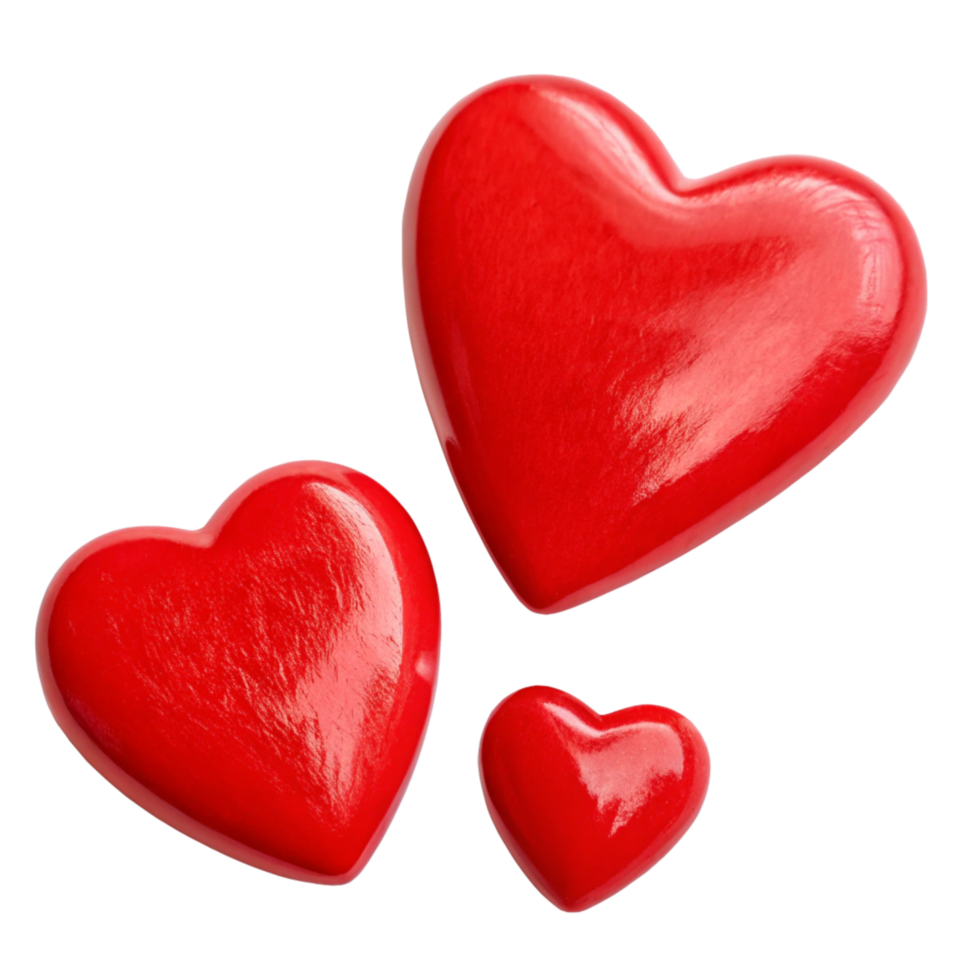 valentines day 3d three red hearts is isolated on transparent png