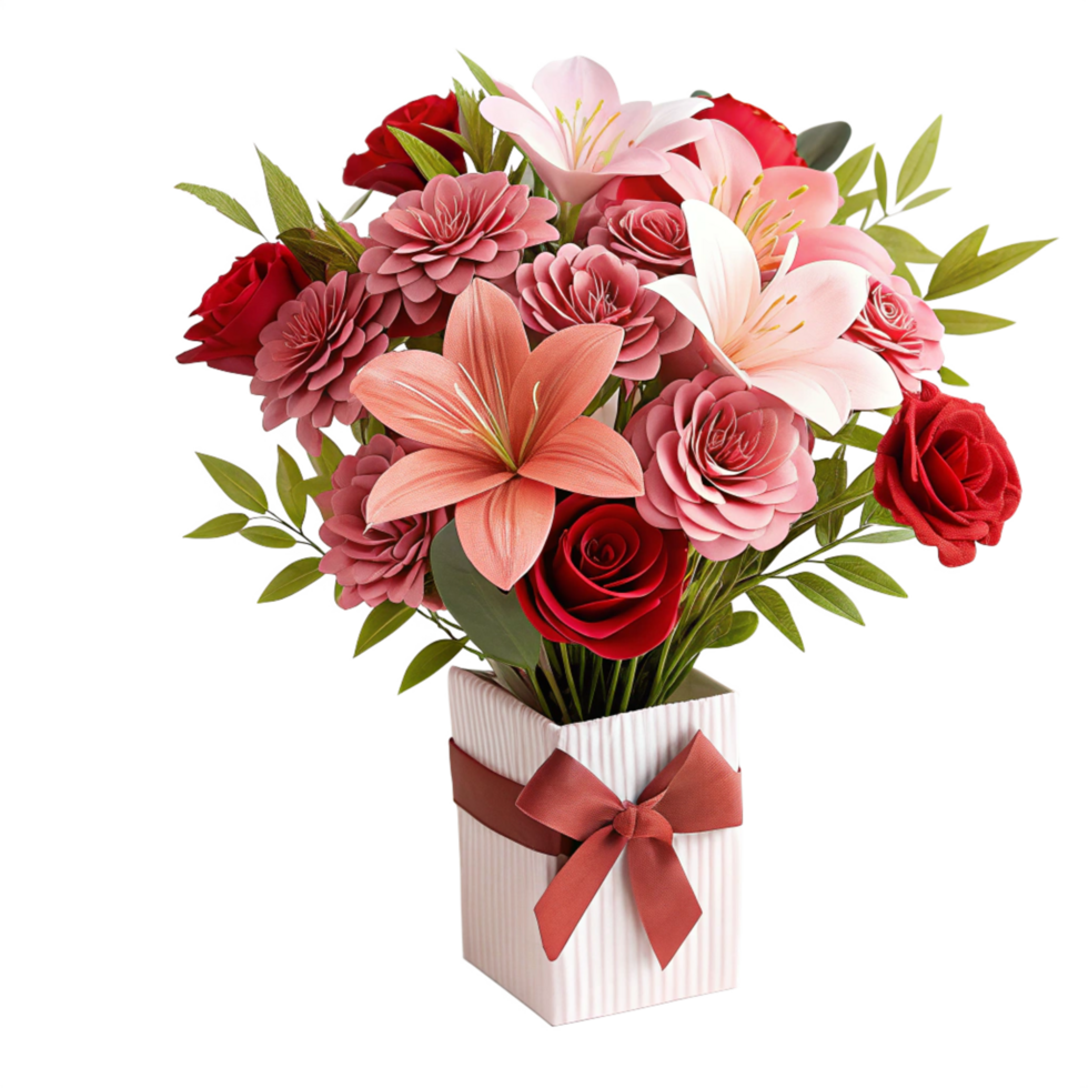 valentine day red 3d flower gift is isolated on transparent background png