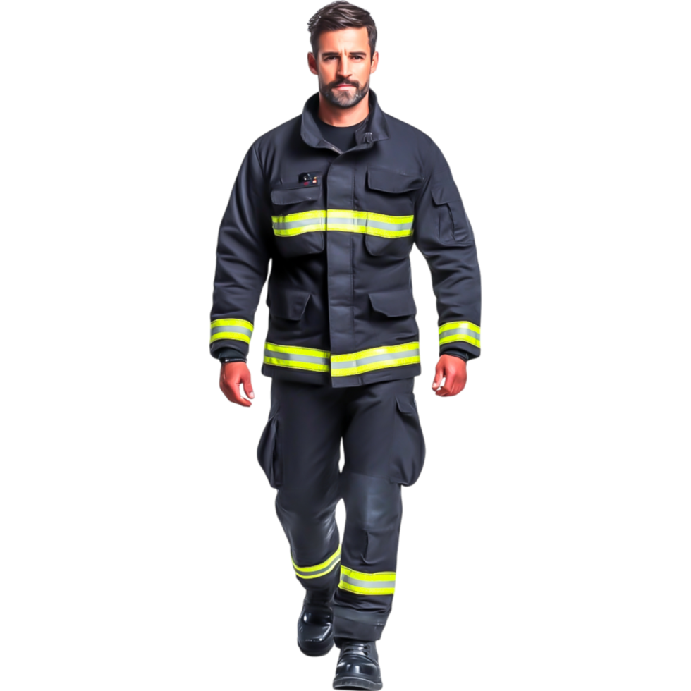 Professional Firefighter in Uniform Ready for Action png