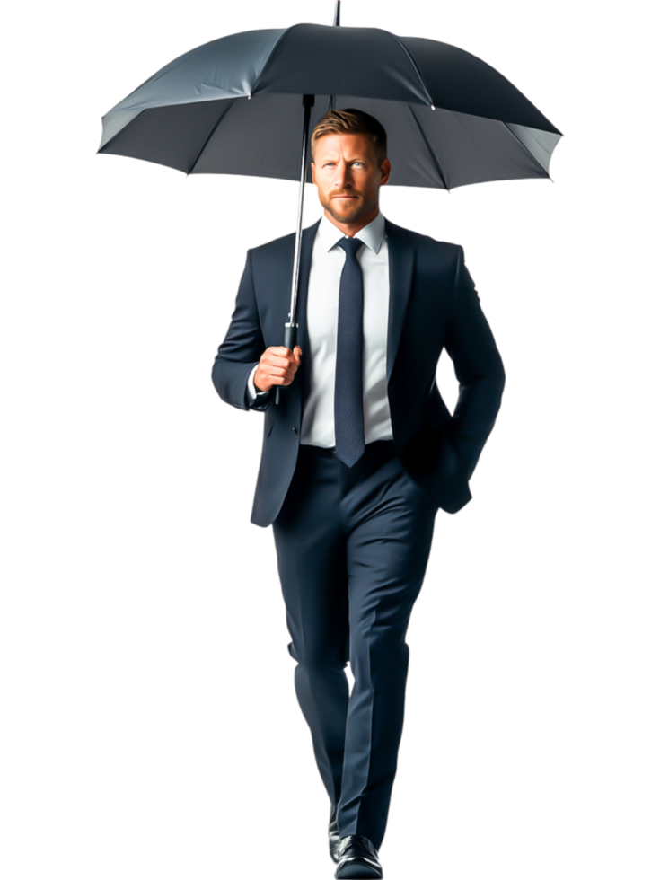 Businessman with Umbrella in Formal Attire png