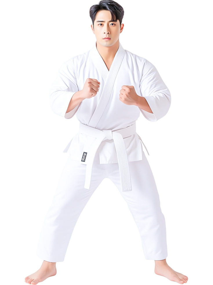 Martial Artist in Traditional Karate Pose on png