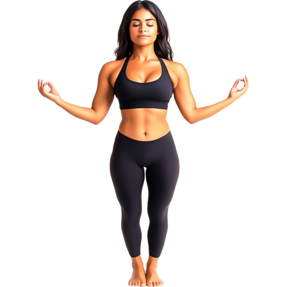 Fitness Model Practicing Yoga in Peaceful Pose png