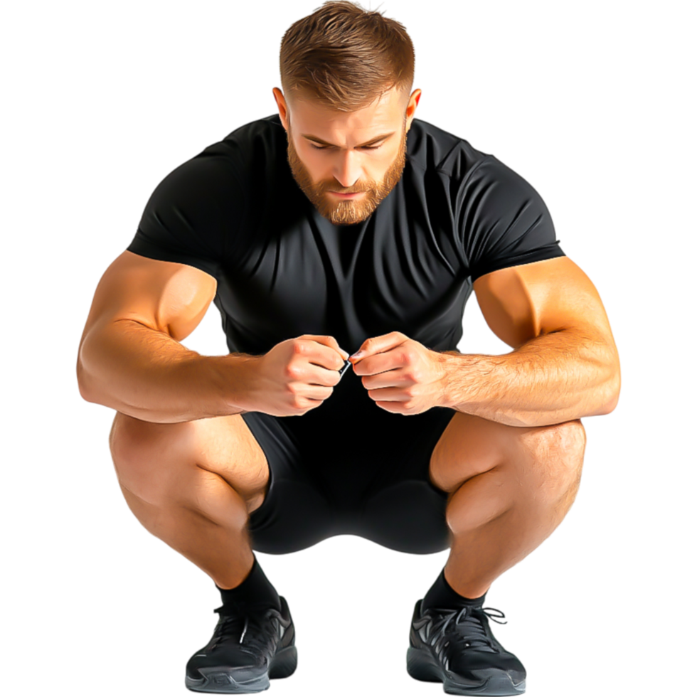 Fitness Enthusiast in Squatting Pose png