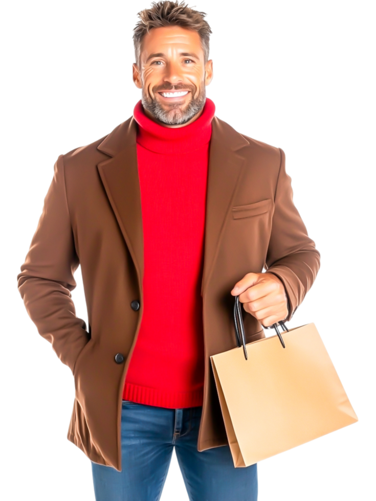 Stylish Man with Shopping Bag in Casual Attire png