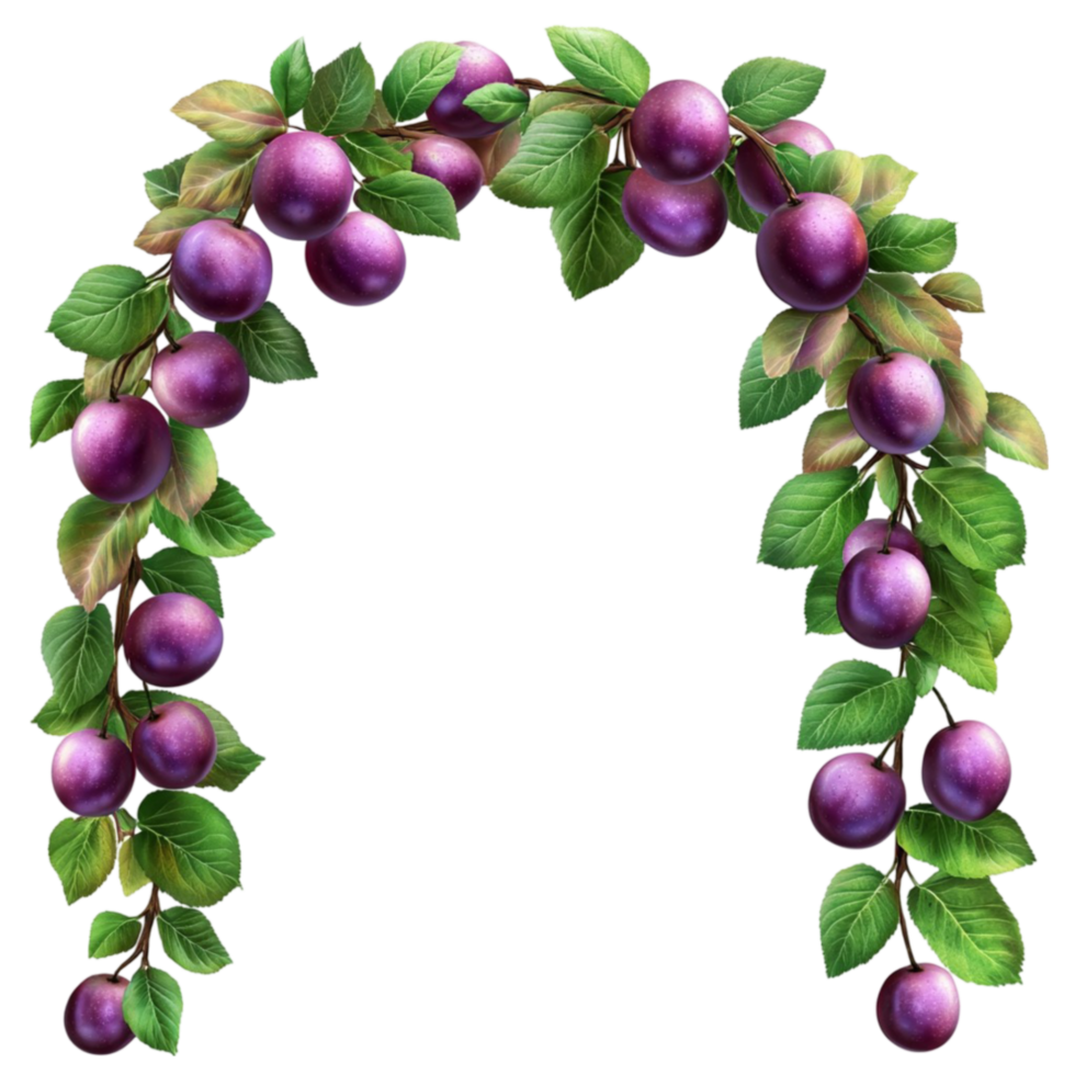 Plum Fruit Hanging on Branch with Leaves png