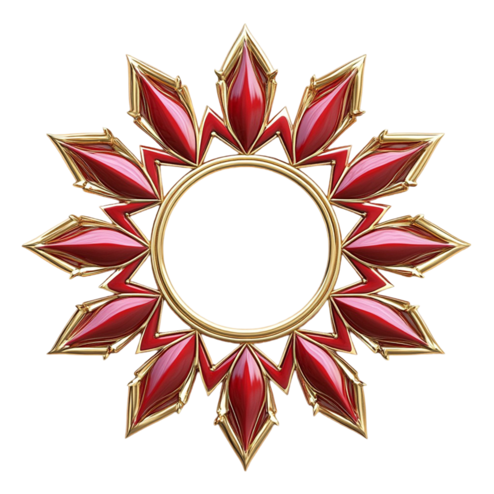 Golden Sunburst Frame with Red Stones png