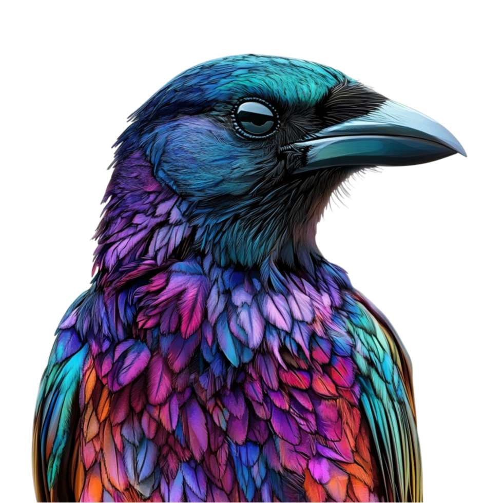 Colorful Exotic Bird with Iridescent Feathers png