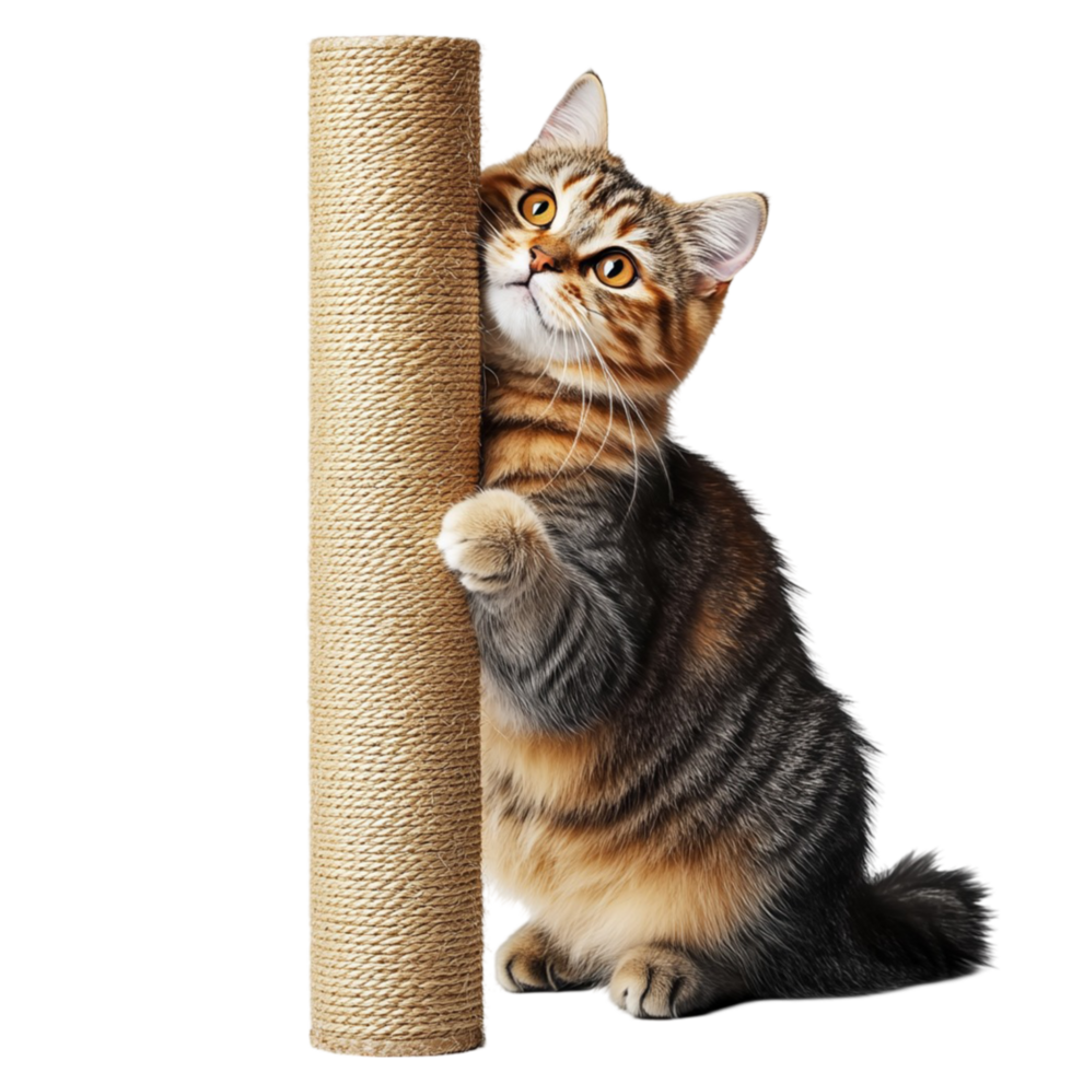 Cat Scratching Post with Cat Looking Up png