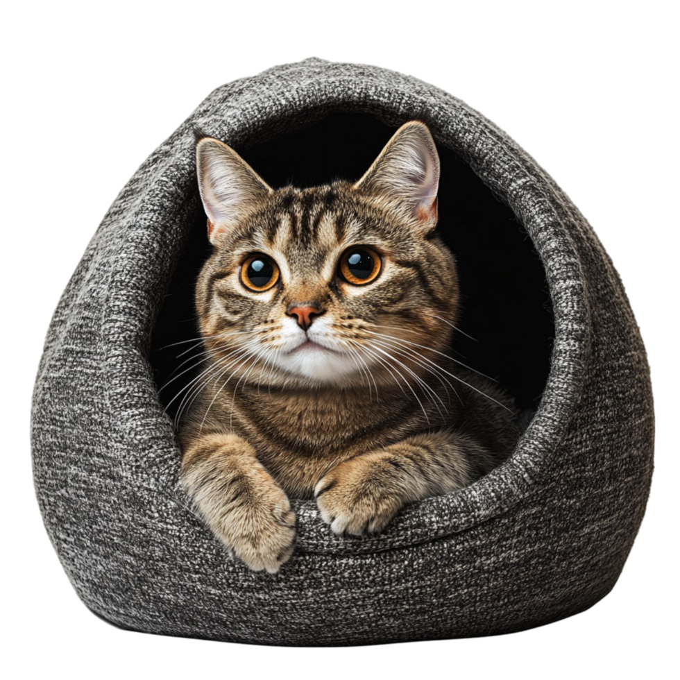 Cat Sitting in Grey Cat Bed png