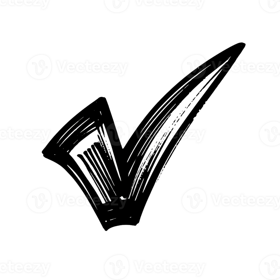 Bold Black Brushstroke Check Mark on Transparent Background, Versatile Icon for Modern Designs. png
