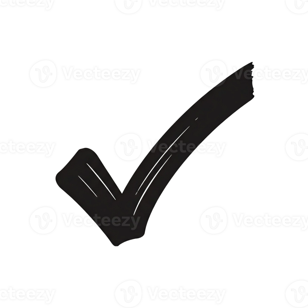 Bold Black Brushstroke Check Mark on Transparent Background, Icon for Modern Designs. png