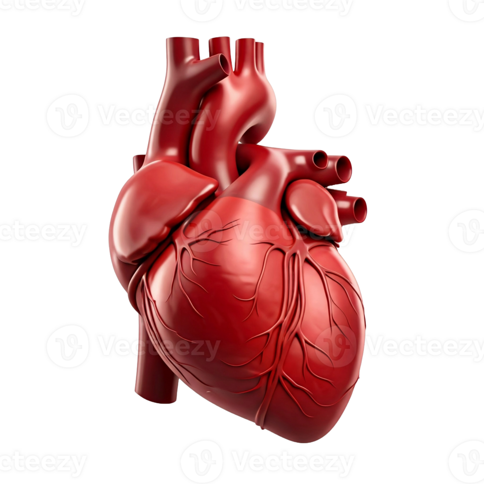 Heart 3D representation of a heart on a neutral background. The heart is shown in anterior view. png