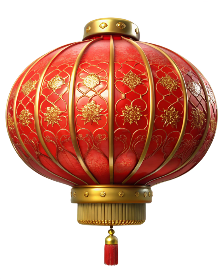 Beautiful red lantern showcasing ornate gold decorations png
