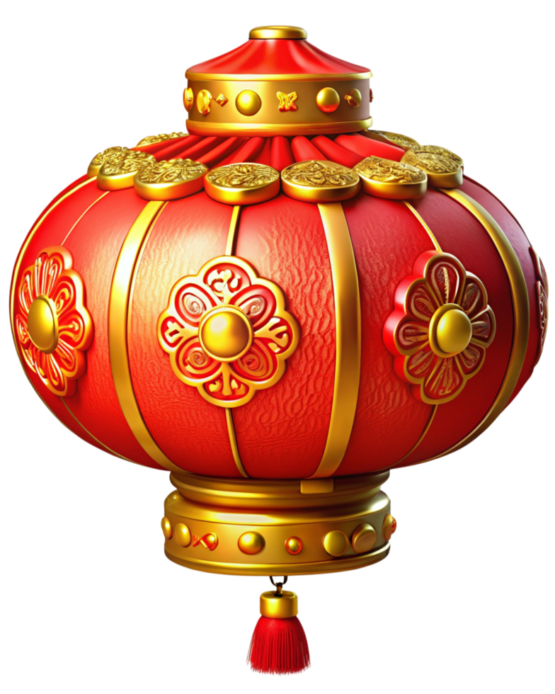 Red Chinese lantern with decorative gold patterns png