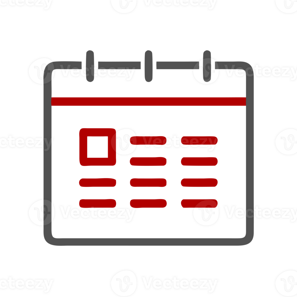 A simple calendar icon features a red and gray color scheme, with a minimalistic design cutouts png