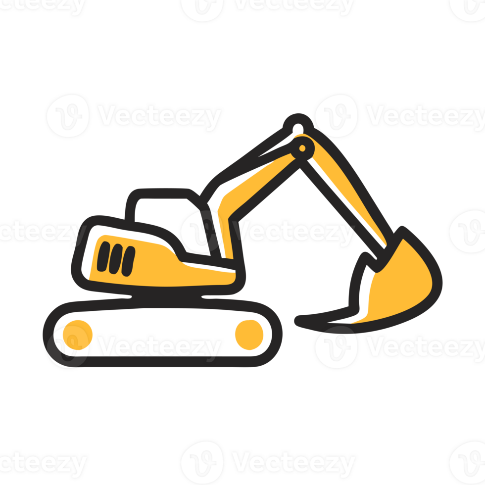 A stylized representation of an excavator is depicted using bold lines cutouts png
