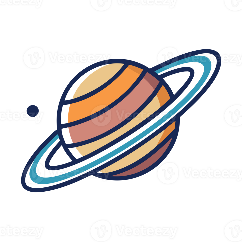 A stylized depiction of a planet with rings, featuring clean lines and vibrant colors. cutouts png