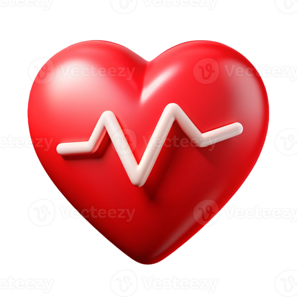A shiny red heart features a white cardiogram line across its surface, symbolizing vitality and health cutouts png