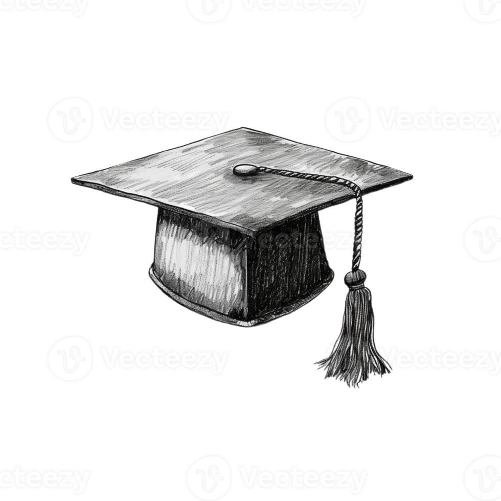 Graduation cap in monochrome hand-drawn style isolated on transparent background png