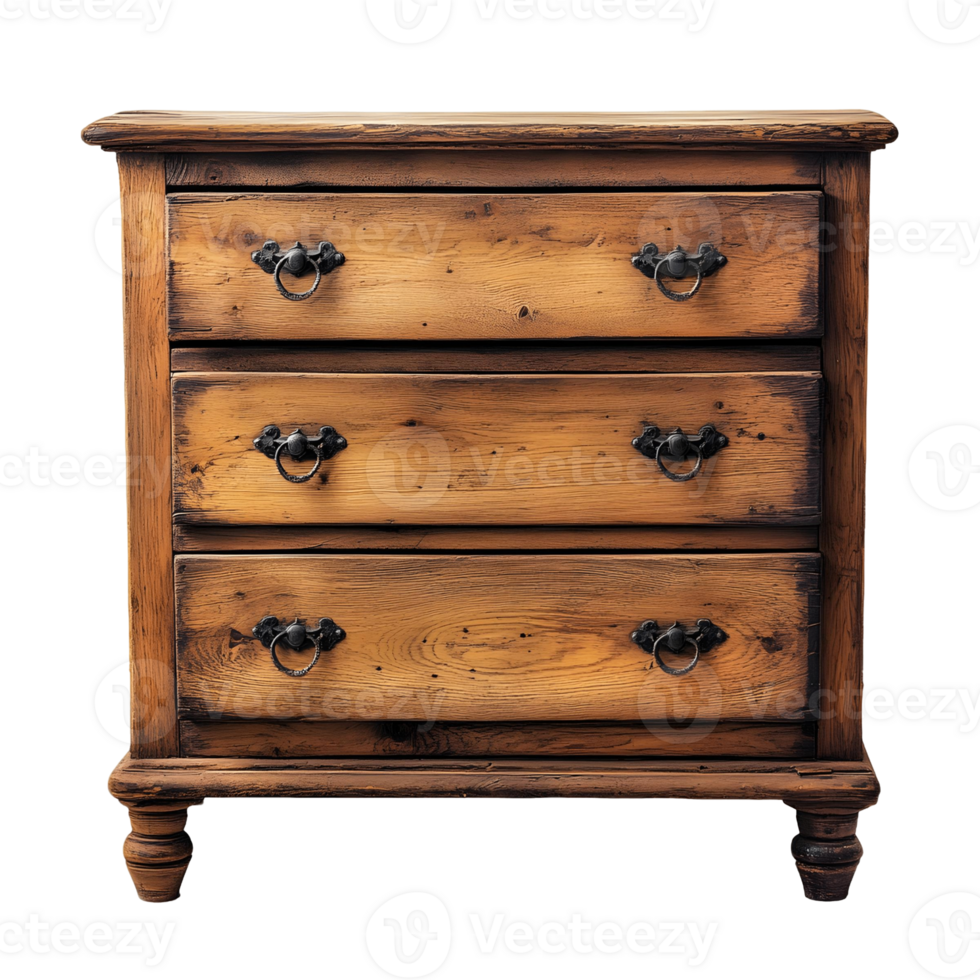 Wooden dresser with three drawers png