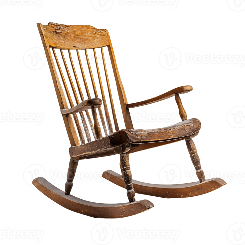 Wooden rocking chair with a wooden back and a wooden seat png