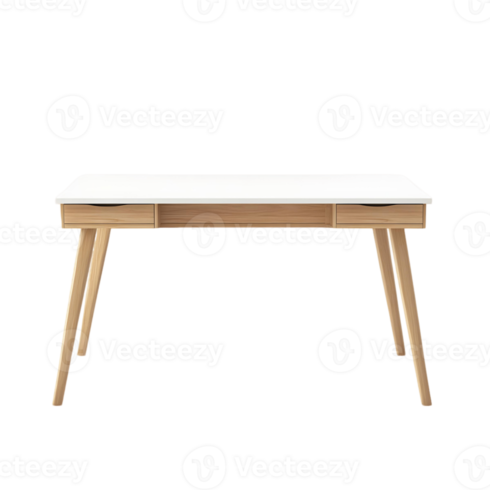 Wooden desk with drawers sits on a transparent background png