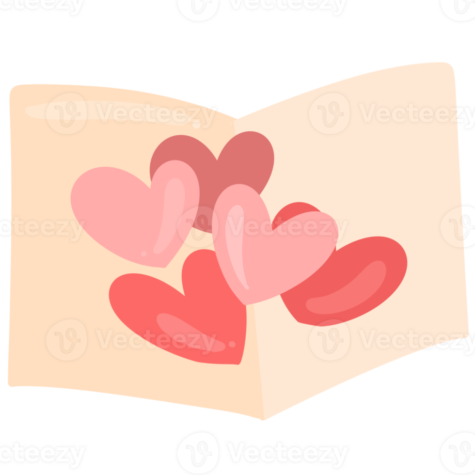 Valentine lettering card , open card and hearts shape inside , heart on a card png