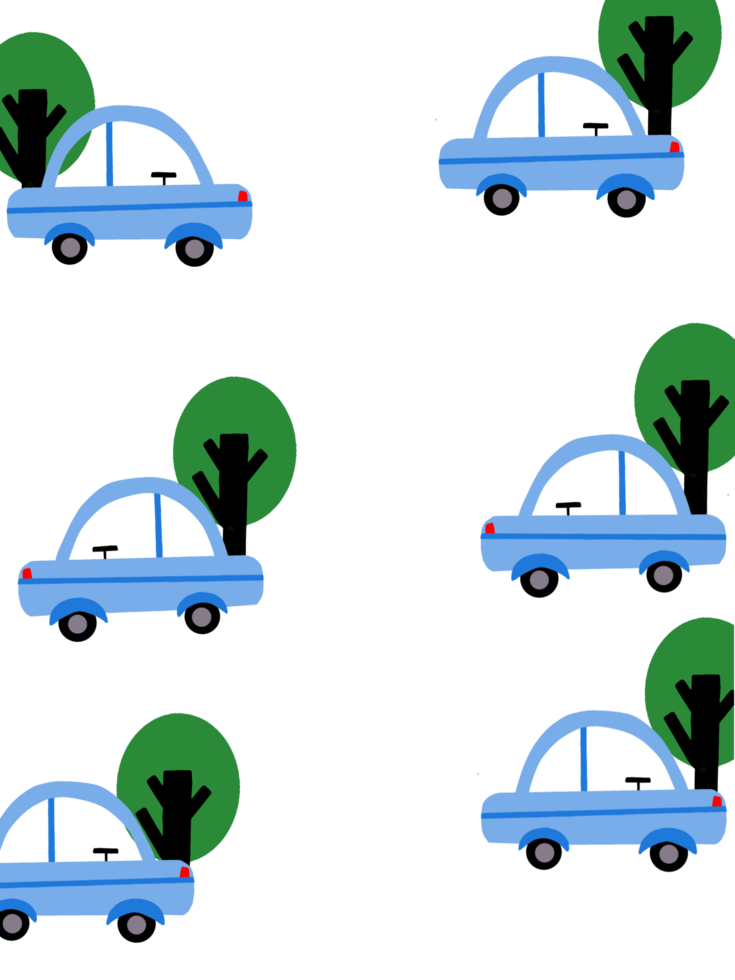 kids pattern with a blue cars and a tree, vehicle ilusstration png
