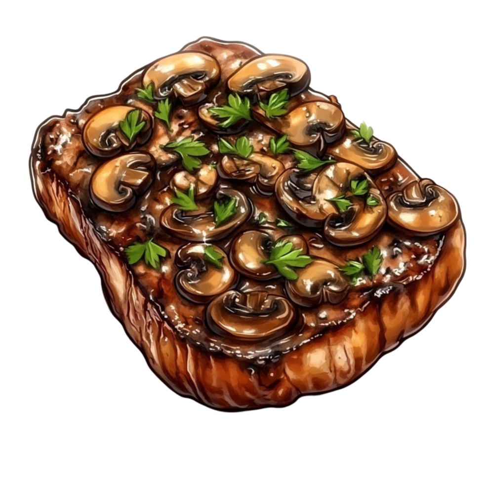 Steak with mushrooms and herbs 3d png
