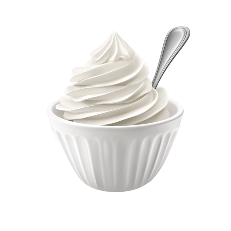 illustration of a bowl of whipped cream with spoon on a transparent background png
