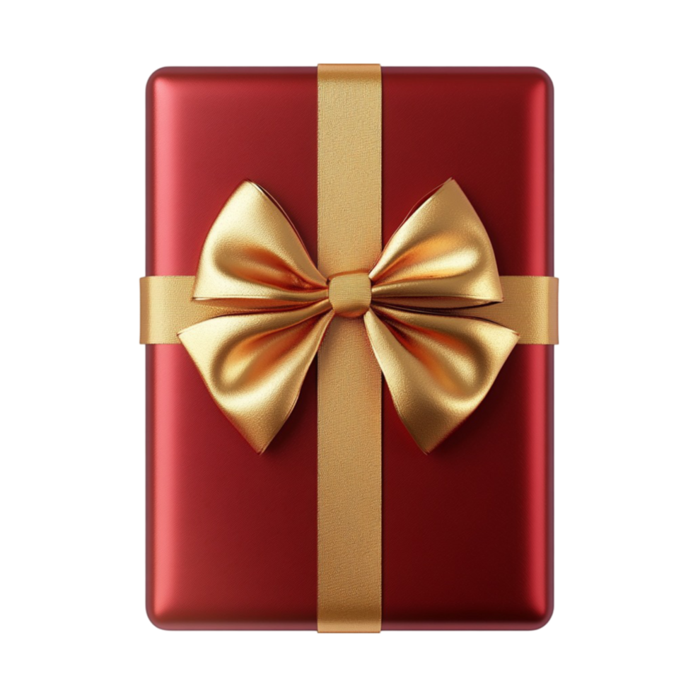 red gift box with golden bow on transparent background png