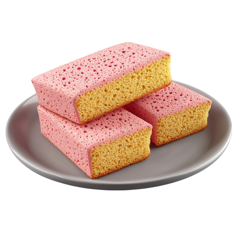 three pink sponge cakes on a plate png