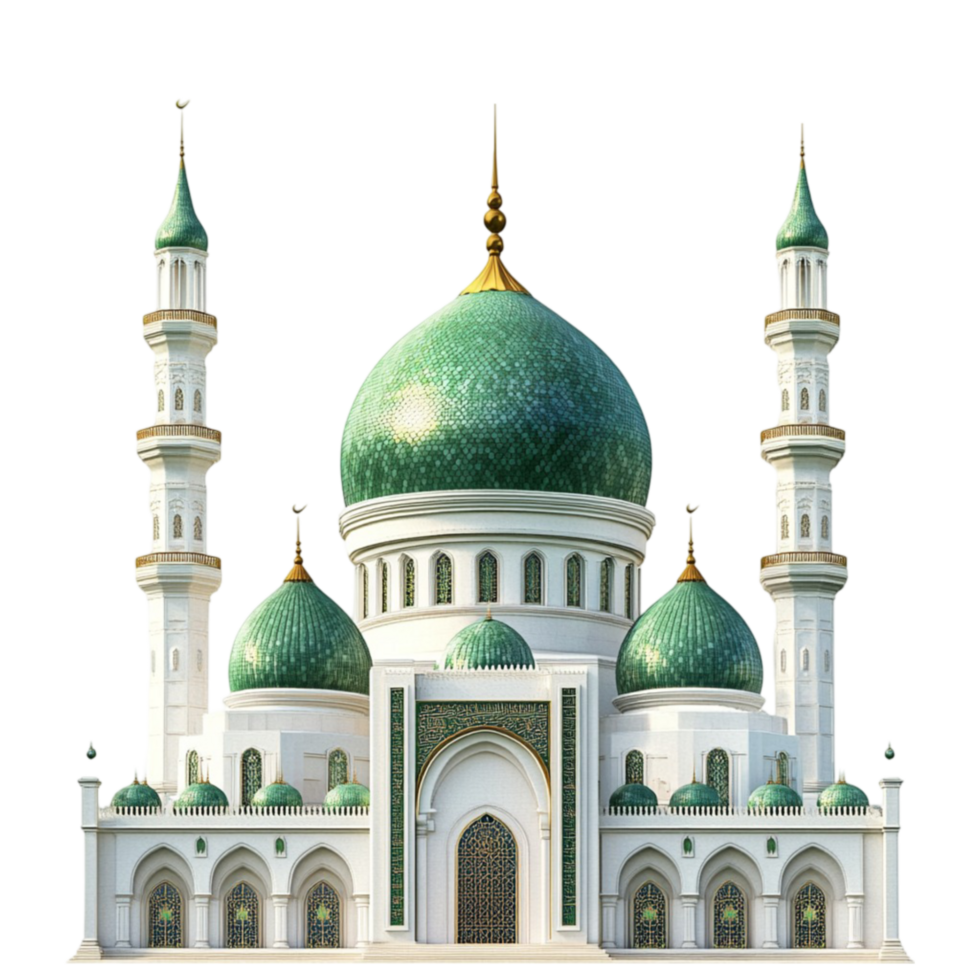 3D Representation of A Green Mosque Intricate Islamic Architecture png