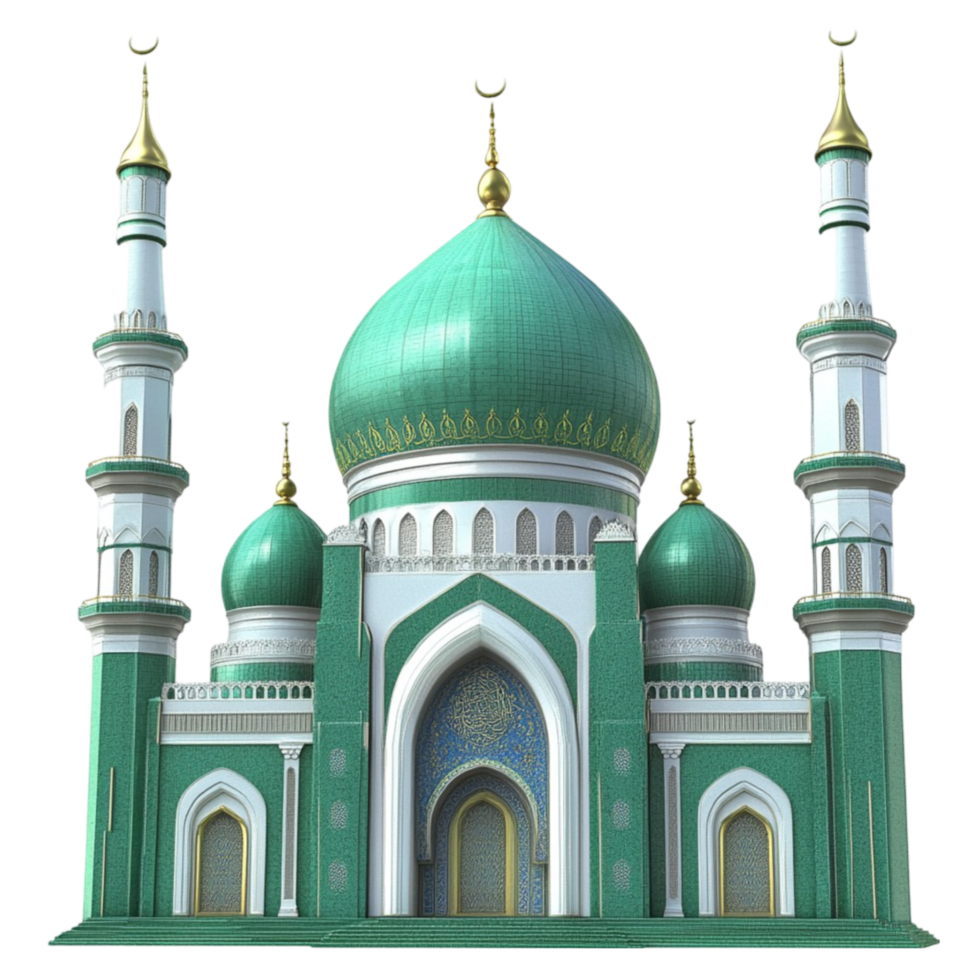 3D Model of A Green Islamic Mosque with Detailed Architecture png