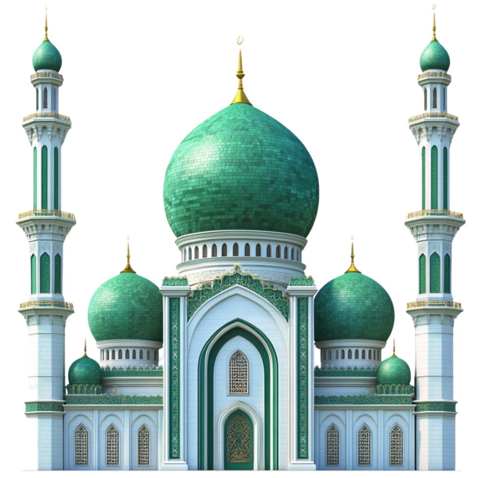 Islamic Mosque in Green with Detailed 3D Design and Traditional Elements png