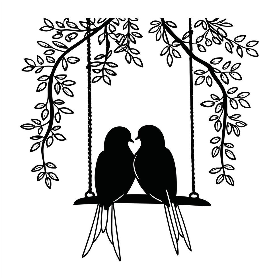 Romantic Birds Kissing on a Swing at Sunset vector