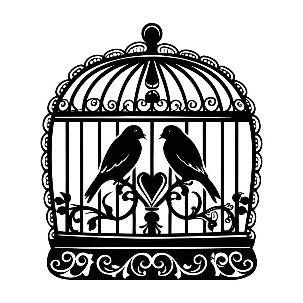 Boy and girl with birds scene black vector