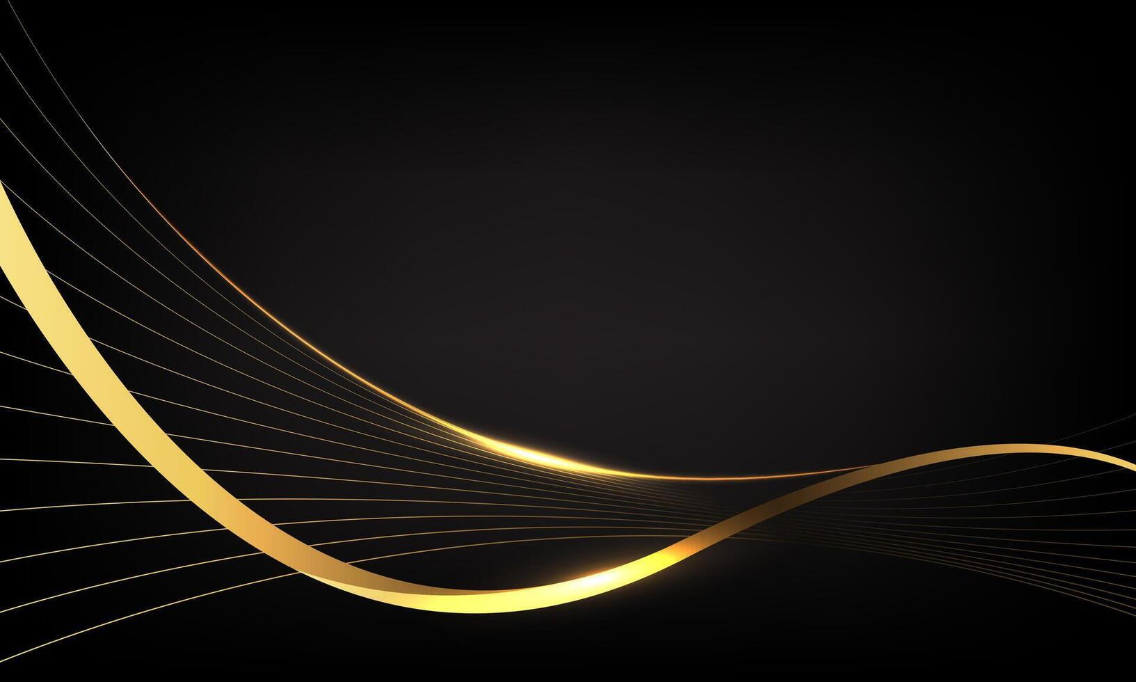 Abstract gold lines wave curve luxury on black blank space background vector