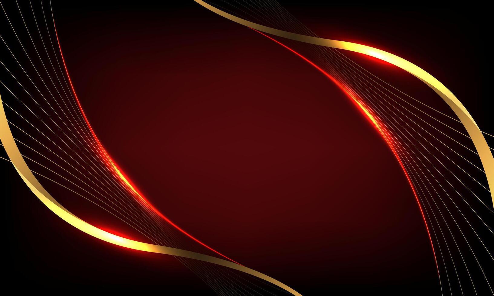 Abstract gold lines wave curve luxury design on dark red background vector