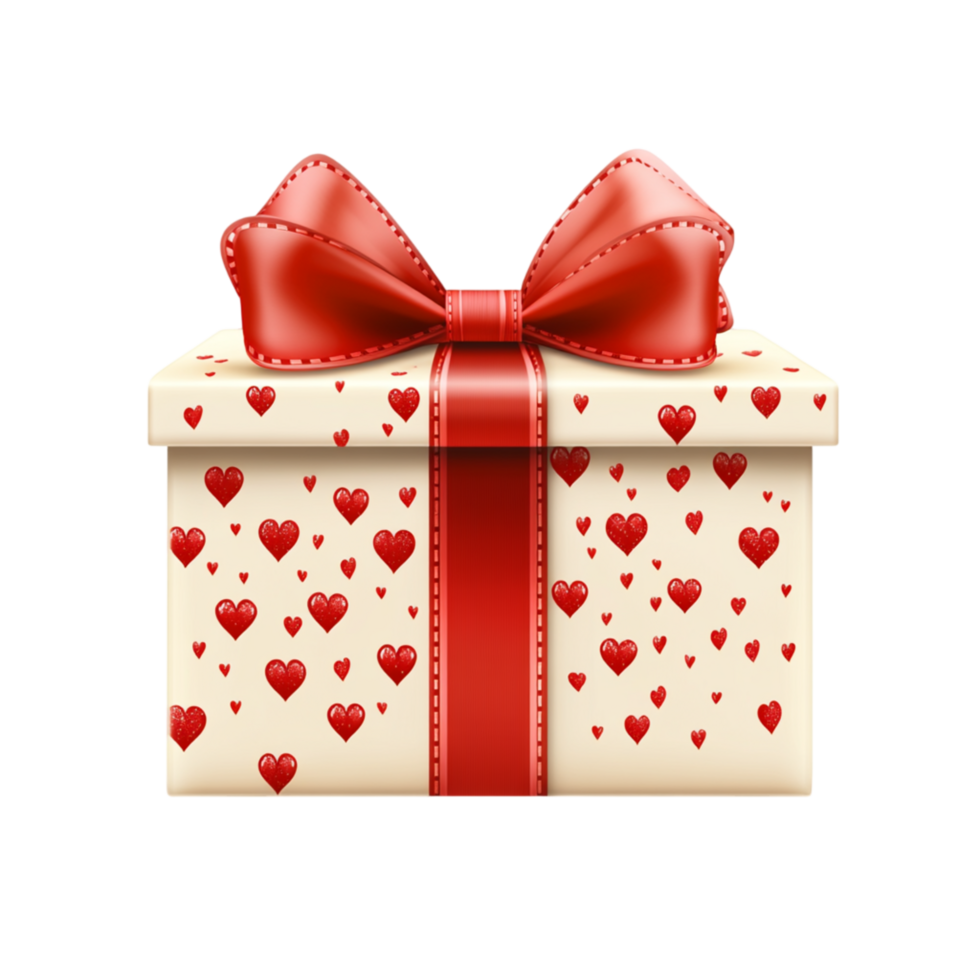 Romantic Gift Box with Red Ribbon and Heart Pattern png