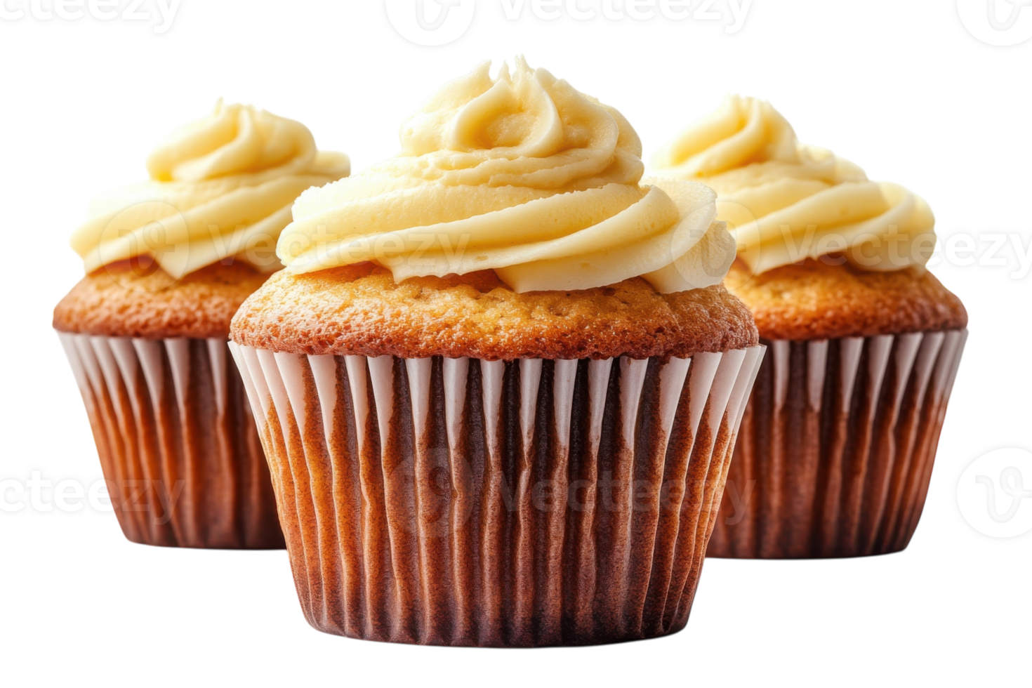 Deliciously frosted cupcakes arranged in a tempting display on a clean background png