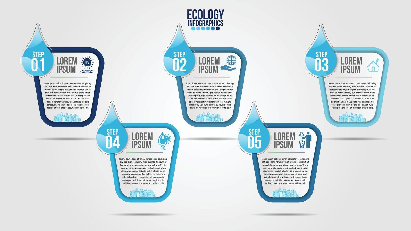 Infographic eco water blue design elements process 5 steps vector