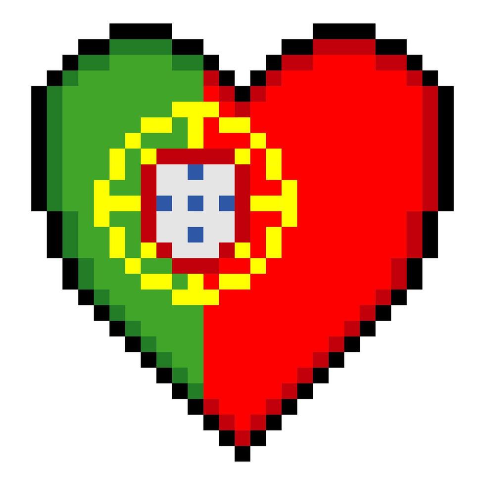 Portugal flag with heart shape in pixel art style vector