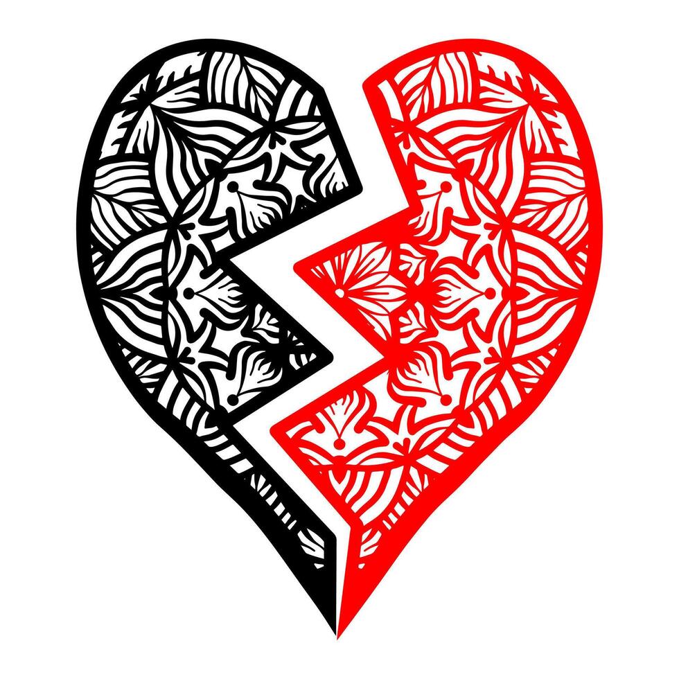 Hand drawn broken heart mandala vector