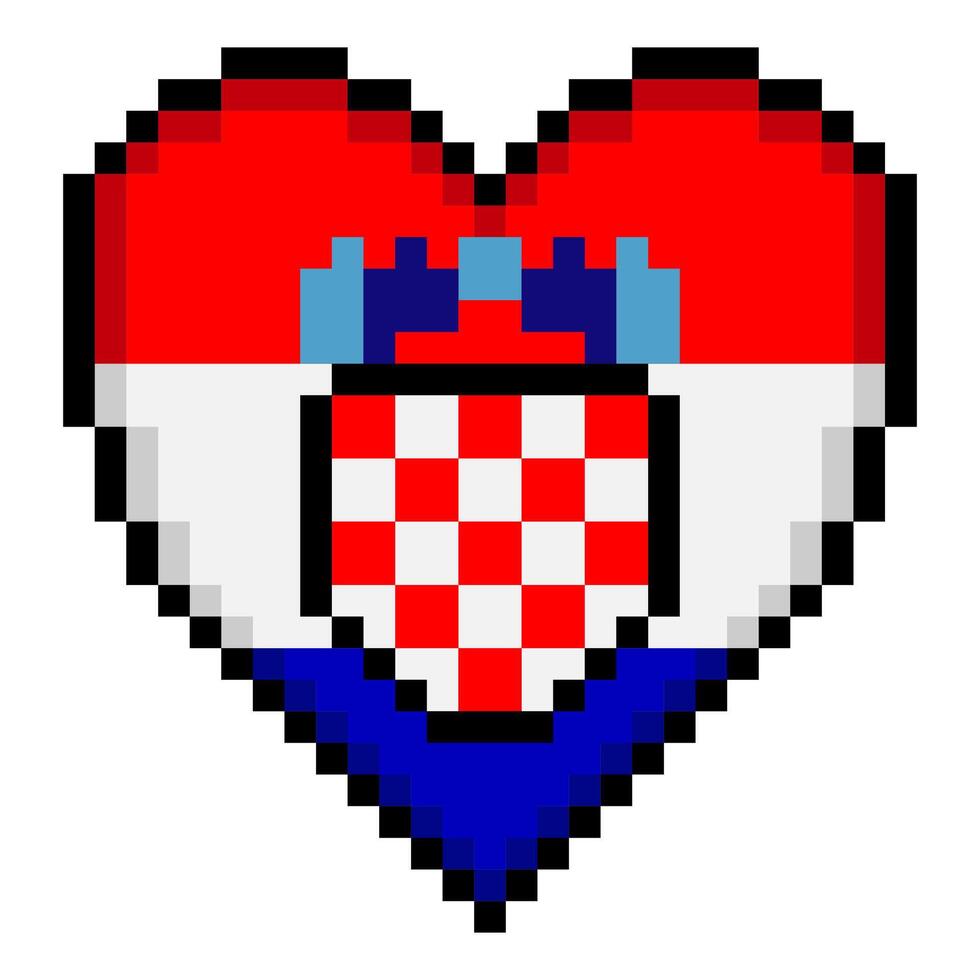 Croatia flag with heart shape in pixel art style vector