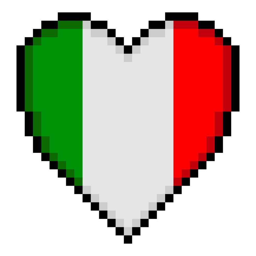 Italian flag with heart shape in pixel art style vector